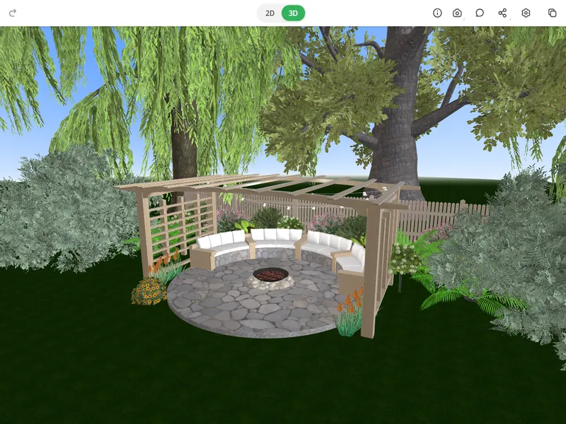 garden with a lake and terrace