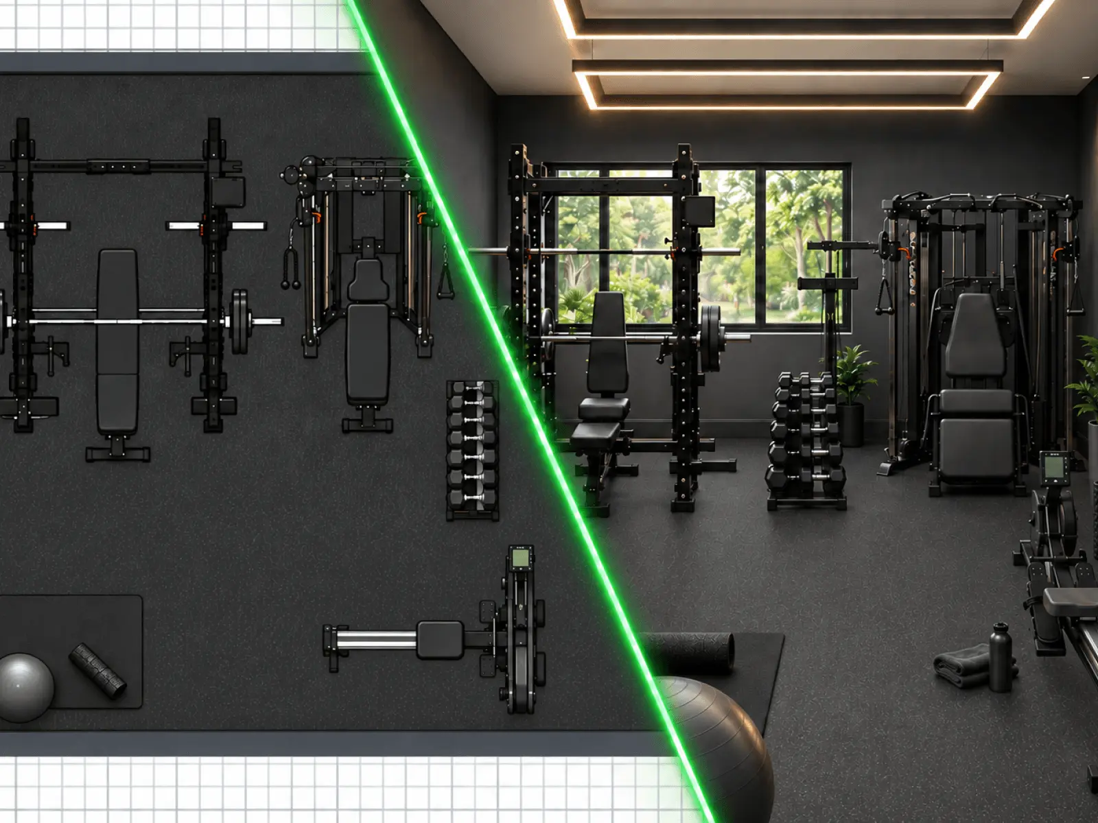 Gym design preview with fitness equipment