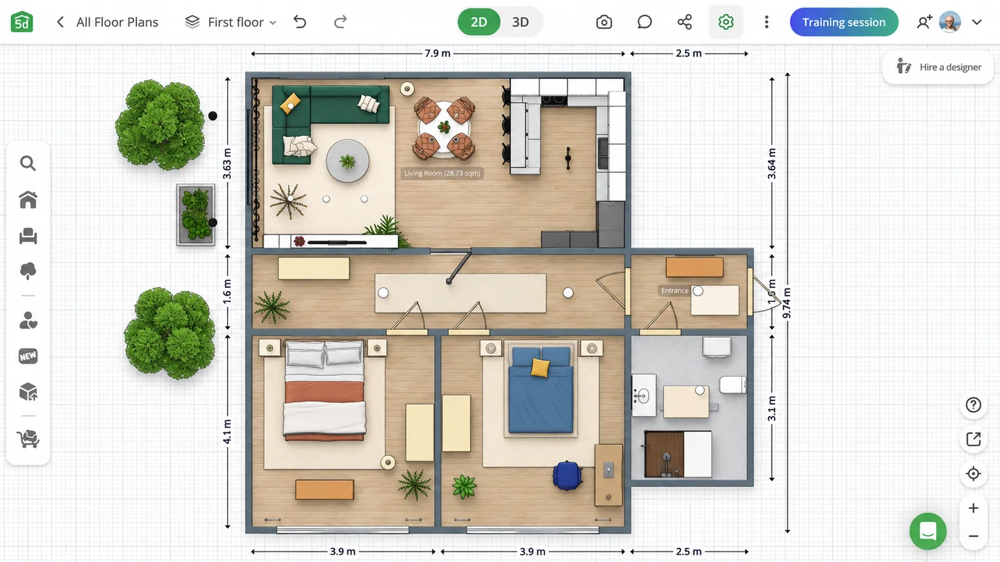 2D room floor plan