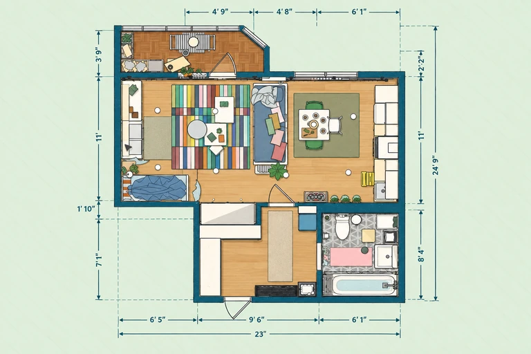 Furnished 2D floor plan of Creative Studio Apartment Floor Plan with Kids' Nook