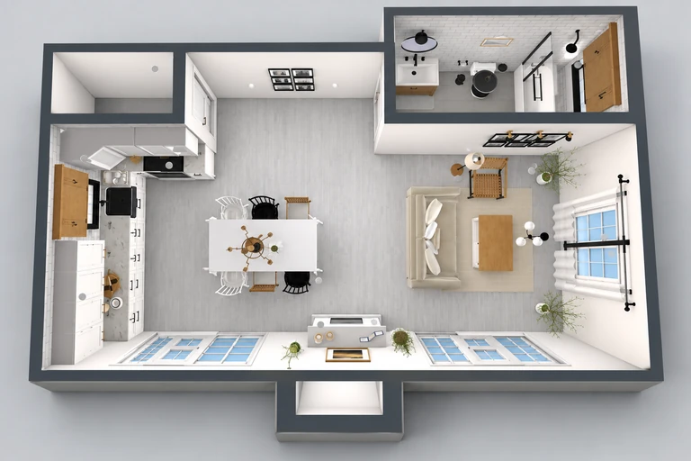 3D overview of Effortless Living Micro Studio House Plan with Style