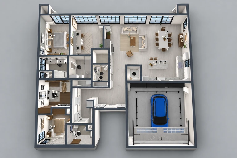3D overview of Boho Bungalow House Plan for Modern Living