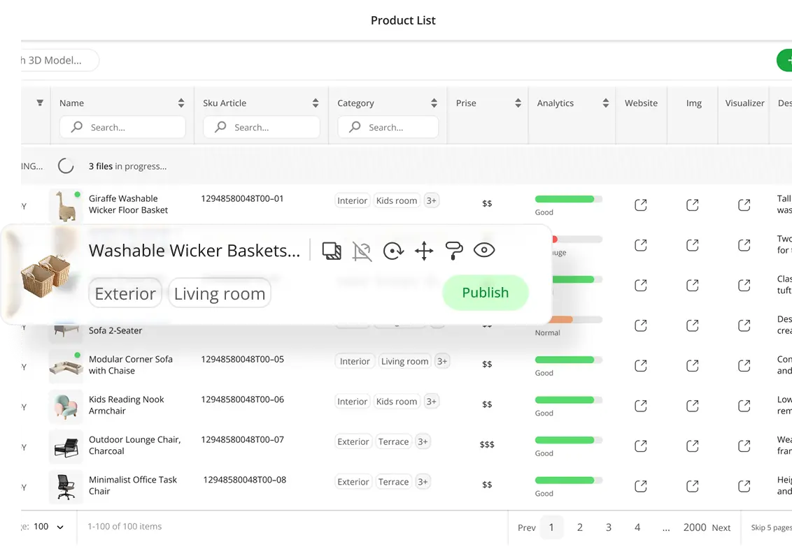 Planner 5D catalogue management UI