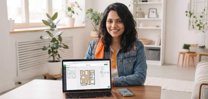 A student showing a Planner 5D floor plan