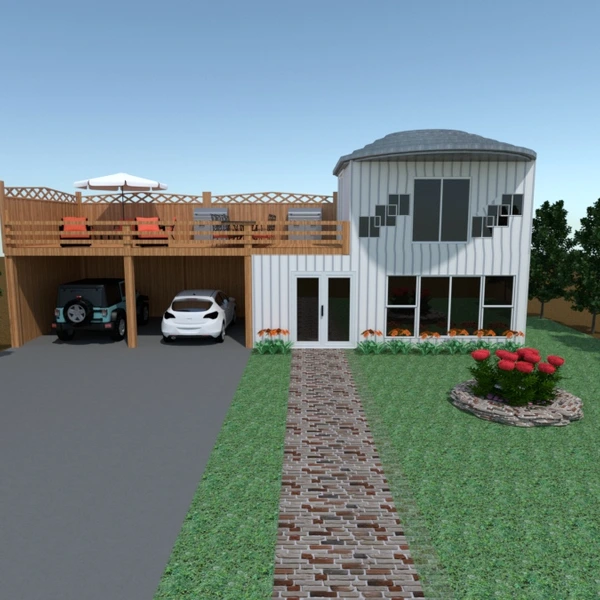 nuotraukos namas terasa baldai garažas eksterjeras kraštovaizdis аrchitektūra sandėliukas idėjos