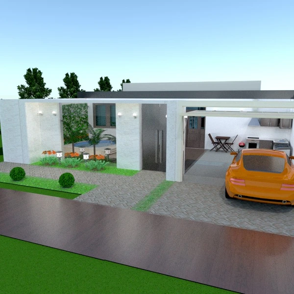 nuotraukos namas terasa garažas eksterjeras kraštovaizdis idėjos