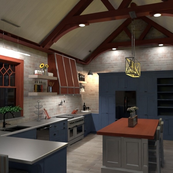 Rustic Modern Farmhouse Kitchen with Vaulted Ceiling | Planner 5D
