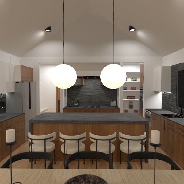 Modern Kitchen Design with Island Seating and Vaulted Ceiling | Planner 5D