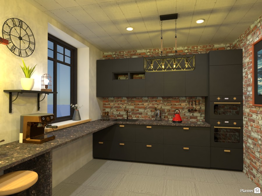 Industrial kitchen, with raw concrete and brick wo #4696375 by Born to be Wild