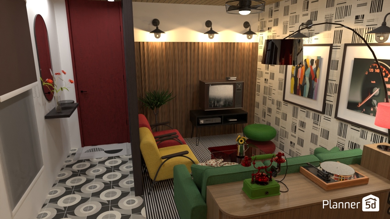 Salón Retro Muebles de Colores Divertidos #3401404 by User 90077815