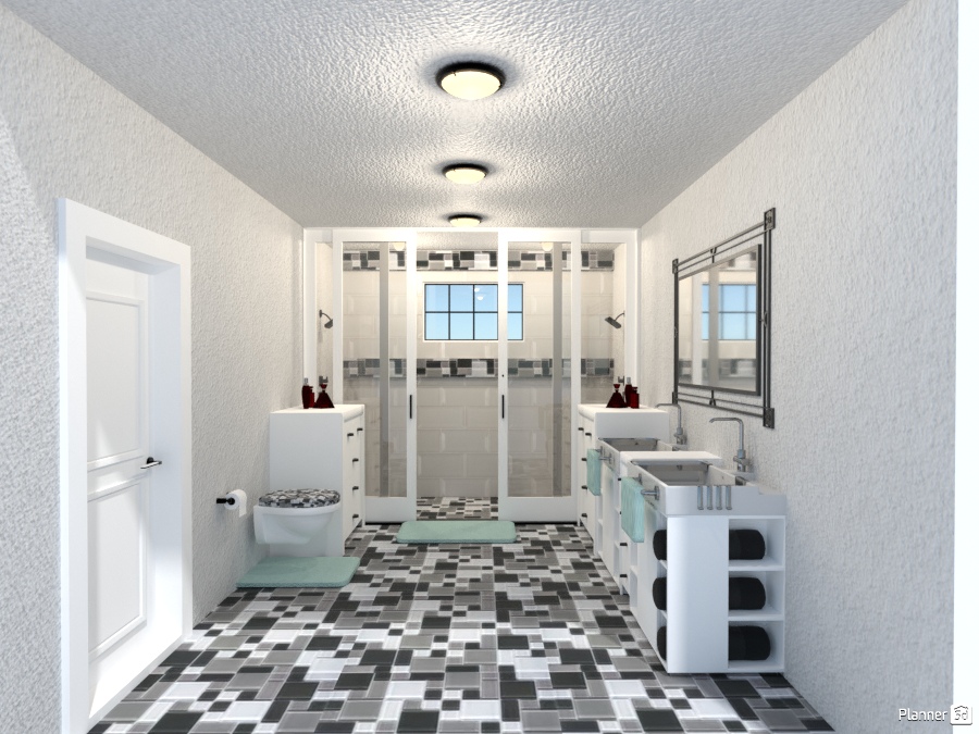 double shower with checkered floor 2211789 by Joy Suiter image