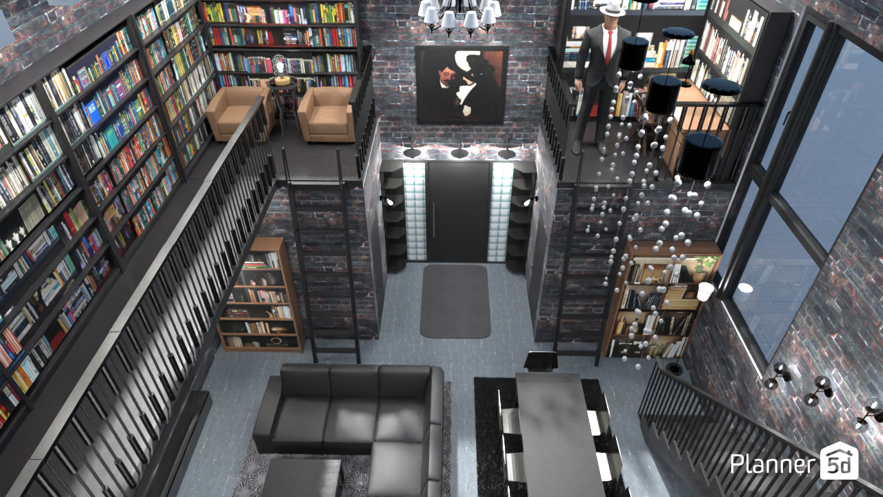 Urban loft with upper library 17738243 by Aldona image