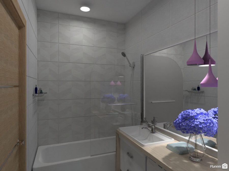 3D дизайн маленькой ванной комнаты 2,0x2,0м (проект 2)