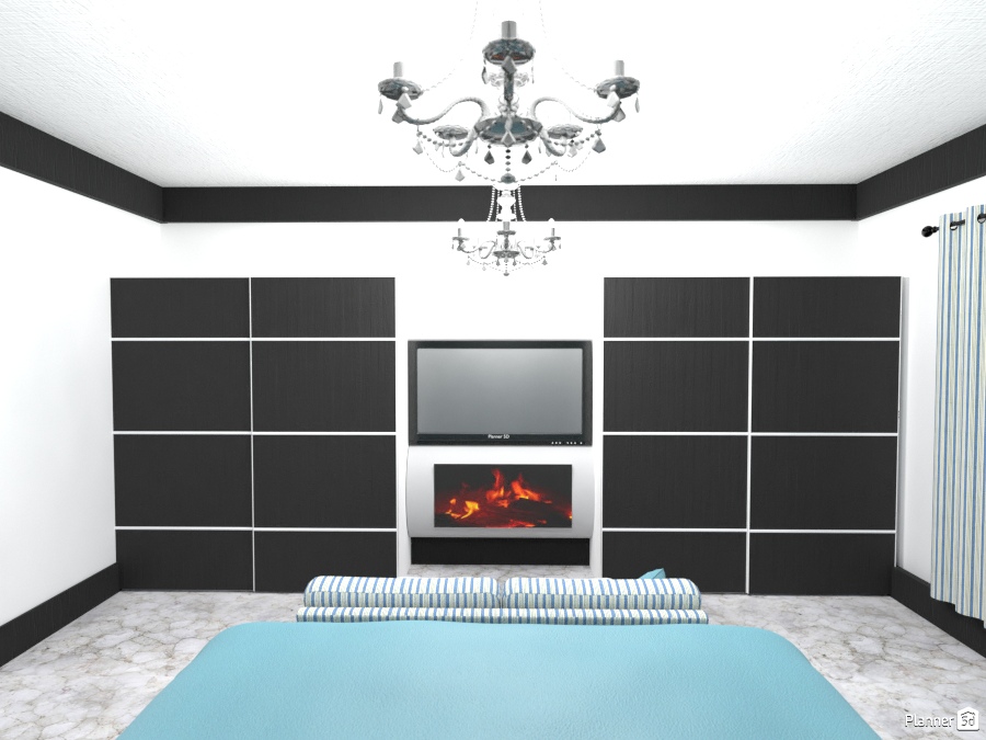 bedroom with accent wall n fireplace #2040533 by Joy Suiter