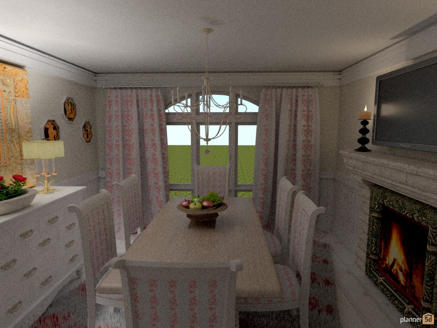 Cottage in the Devonshire: Dining w/Fireplace #1266857 by Micaela Maccaferri