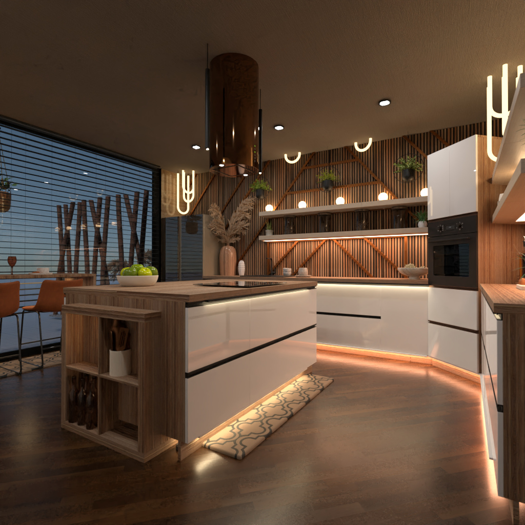 cucina moderna con decorazioni in legno