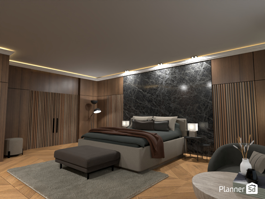 wood & stone primary bedroom #9003181 by Michel