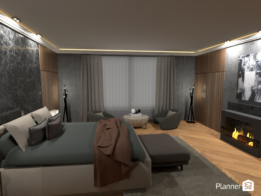 wood & stone primary bedroom #9003265 by Michel