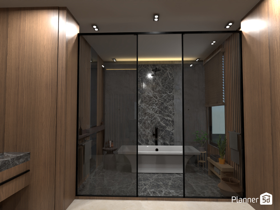 wood & stone bathroom #9064677 by Michel