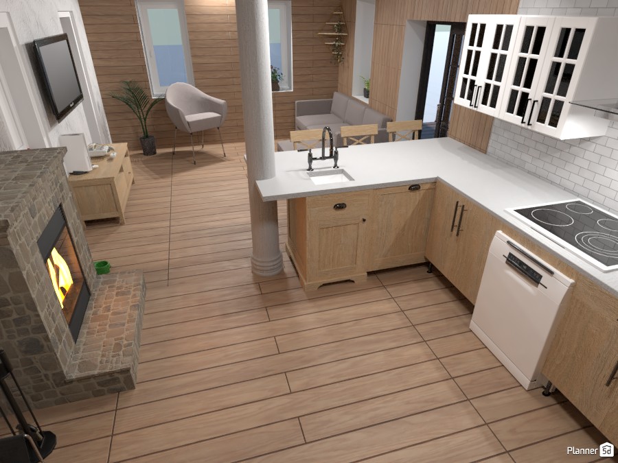 Cozy kitchen and living room #4652552 by Alexandra Nabokina