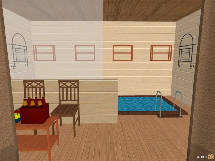 Современный дачный дом с баней и деревьями на заднем дворе. #60234 by Валерий