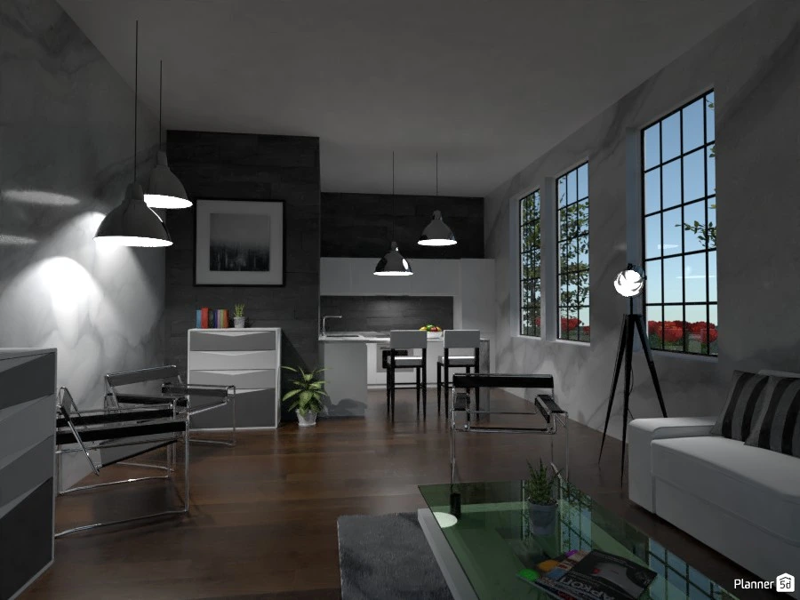Industrial Kitchen and Living Room #88112 by Ofi Lee