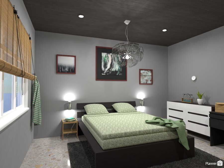 Grey themed bedroom with green highlights #5285349 by Born to be Wild