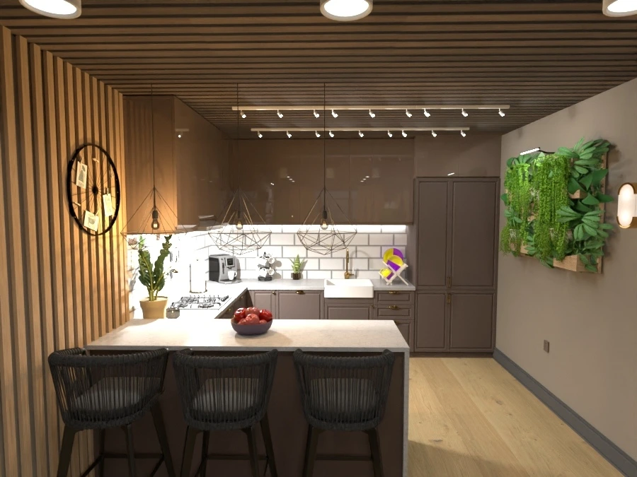 Brown Kitchen Design With Dining Room - Free Online Design | 3D Floor ...