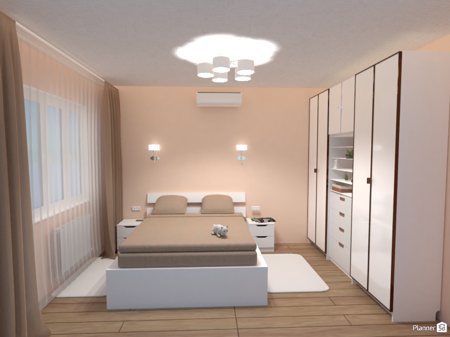 Bedrom whith pink walls brown curtains 3676869 by User 7987135 image
