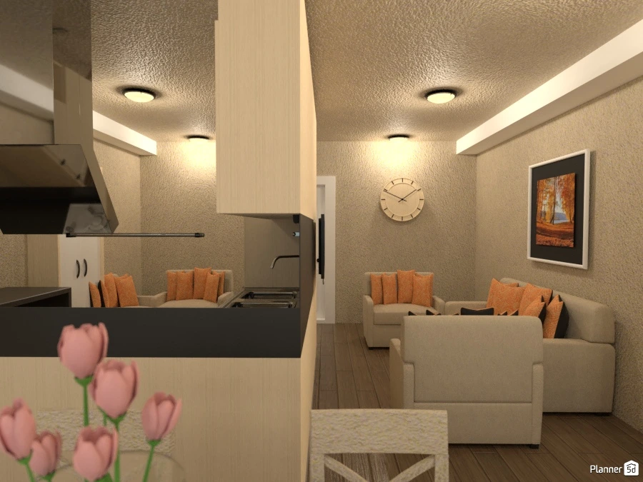 neutral toned dining, kitchen, livrm. #74671 by Joy Suiter