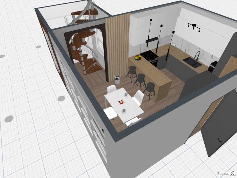 Tiny kitchen w/ stairs Free Online Design 3D Floor Plans by Planner 5D