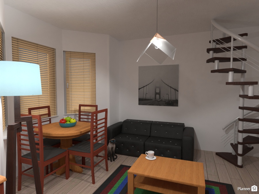Layout for front room with spiral stairs 2250404 by User 5507359 image
