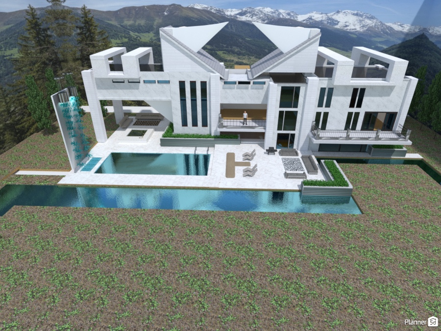 Mountain Modern Mansion with waterfall 1944217 by Jason image