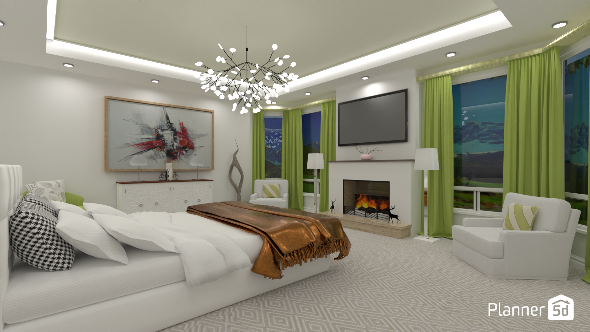 Modern bedroom with fireplace 16850583 by MariaCris image