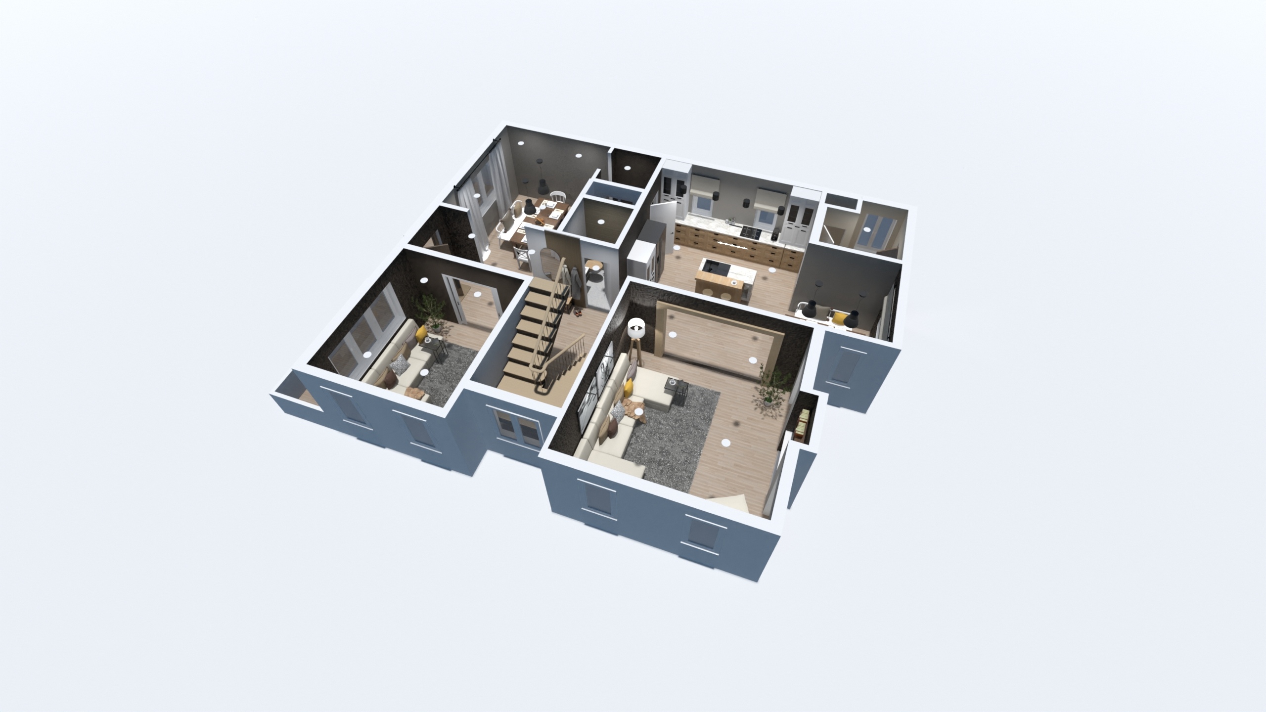 Furnished and styled 3D scene