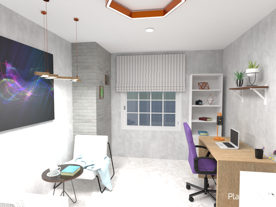 Home office - grey walls, bright flooring and pops of violet color 7055114 by Born to be Wild image