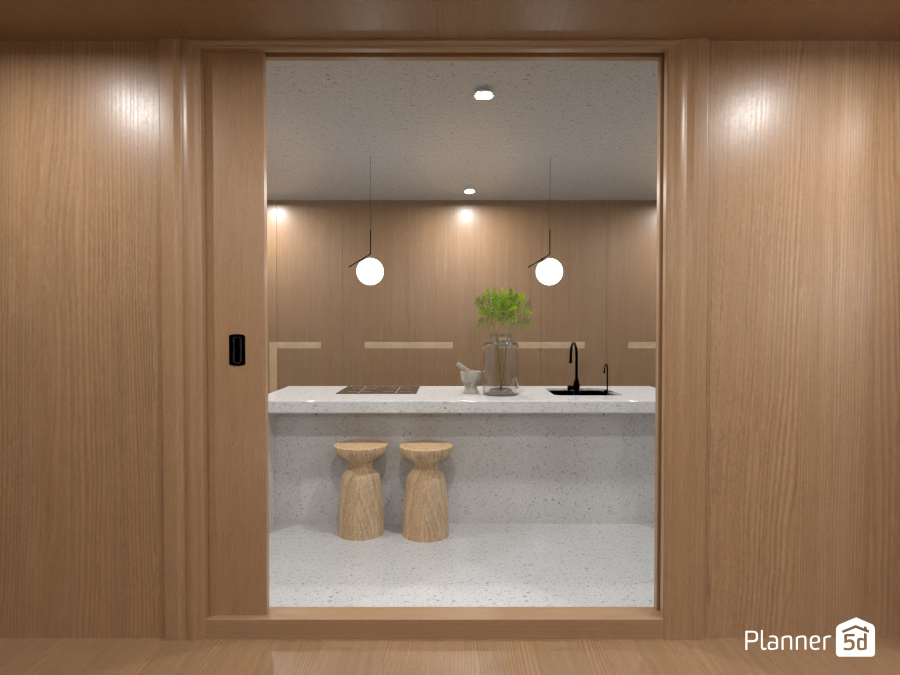 Mid Century Modern - Wood and Cement Kitchen #8170321 by Ana G