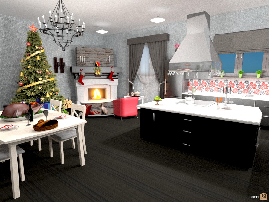 Кухня-гостиная в новогоднем стиле #804241 by Karinka Nazarova