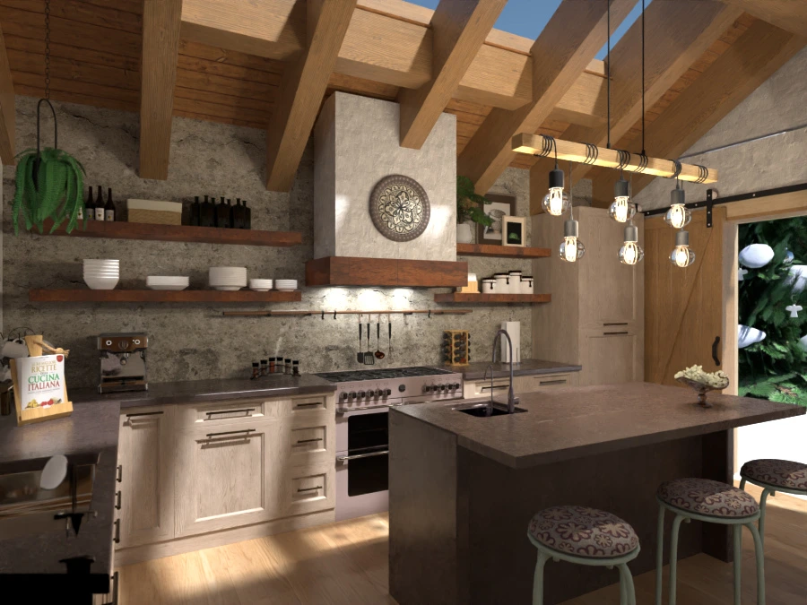 aperçu de la conception de cuisine en bois rustique