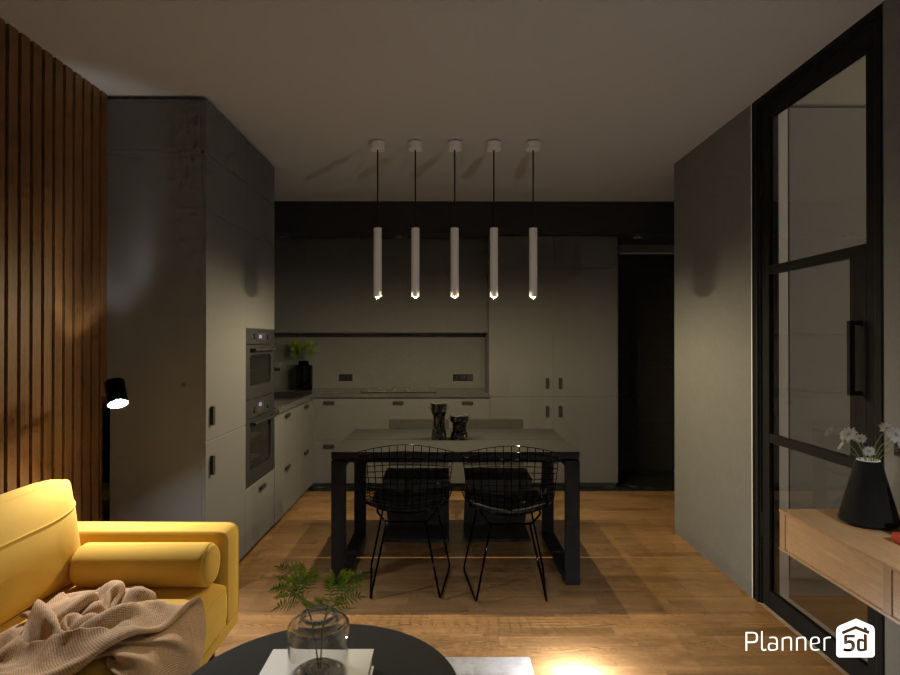 Yellow, gray and wood #10049956 by Lucija Marko