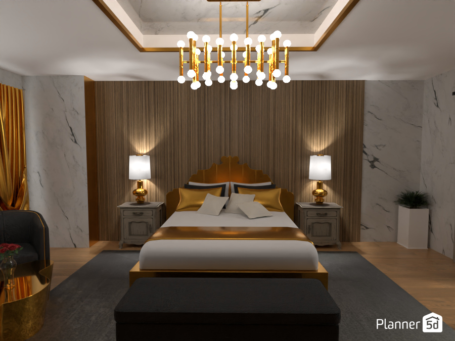 A luxury hotel room with gold accents 1 9072749 by Laia image