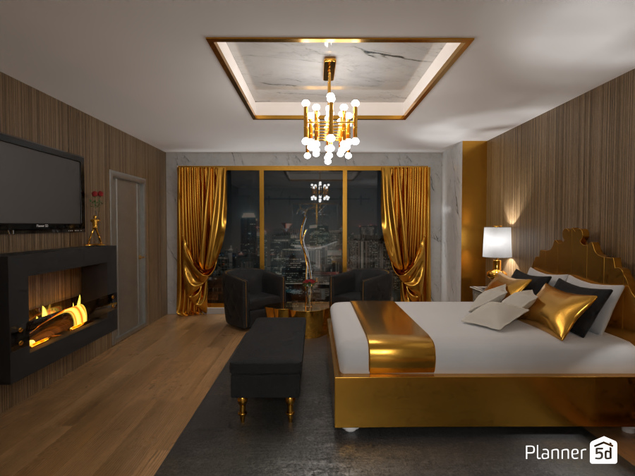 A luxury hotel room with gold accents 2 9072765 by Laia image