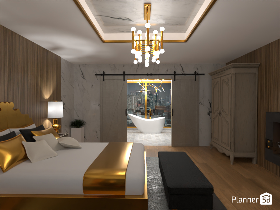 A luxury hotel room with gold accents 3 #9072781 by Laia