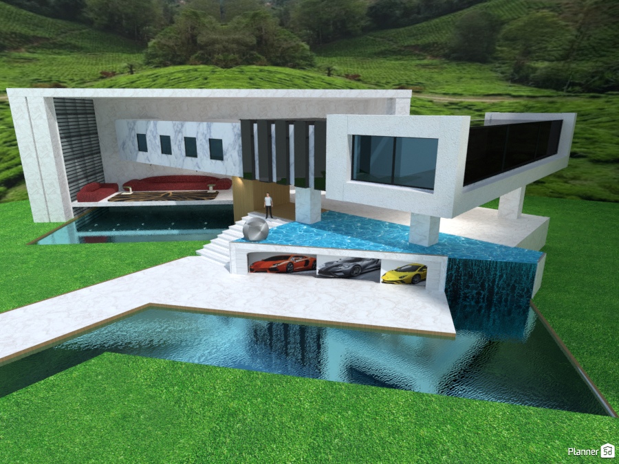 Modern house with garage pool/waterfall 1988578 by Jason image