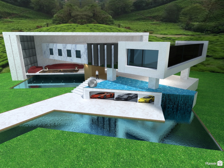 Modern house with garage pool/waterfall #1988578 by Jason