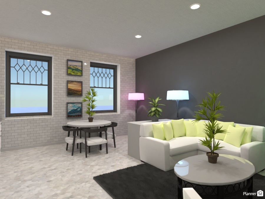 White and gray with pastel living room and kitchen #3797157 by Doggy