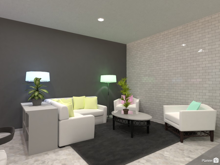White and gray with pastel living room and kitchen #3797158 by Doggy