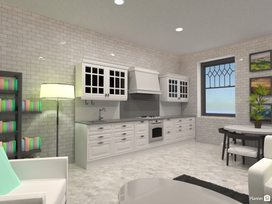 White and gray with pastel living room and kitchen #3797159 by Doggy