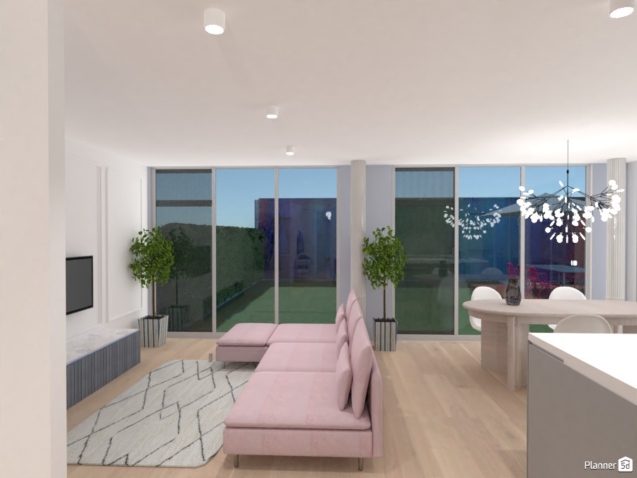 Open living room with a pink sofa #4291598 by polinaminkina