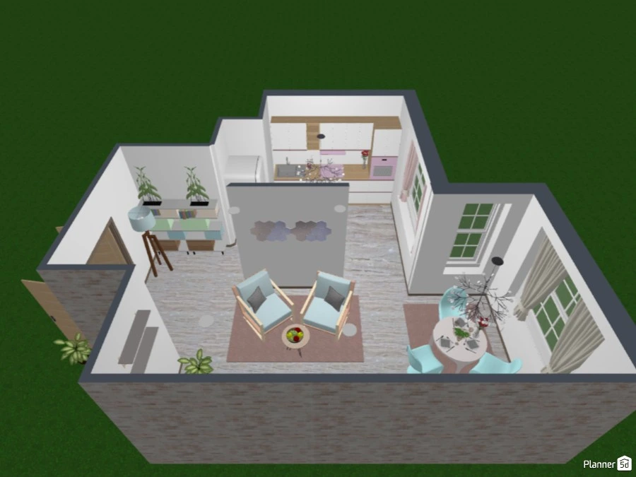 Pastel kitchen, dining and living room #84435 by Art lover